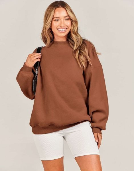 Oversized Sweatshirt for Women Fleece Long Sleeve Crewneck Casual Pullover Top Fall 2023 Trendy Clothes