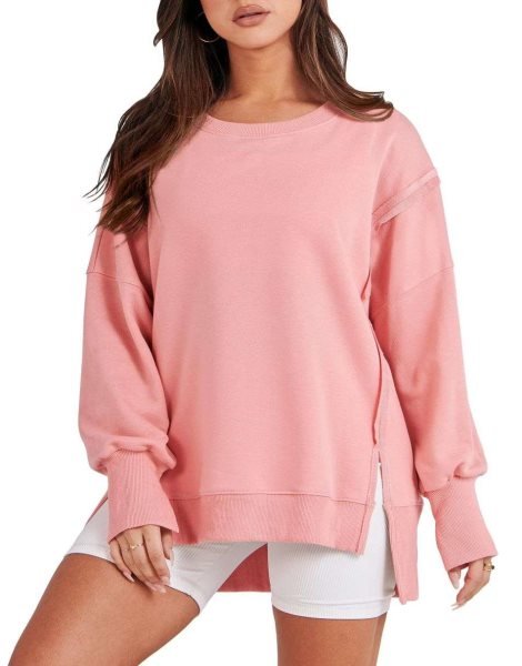 Women's Oversized Sweatshirt Crew Neck Long Sleeve Casual Slit Sloucthy Pullover Top Fall Clothes