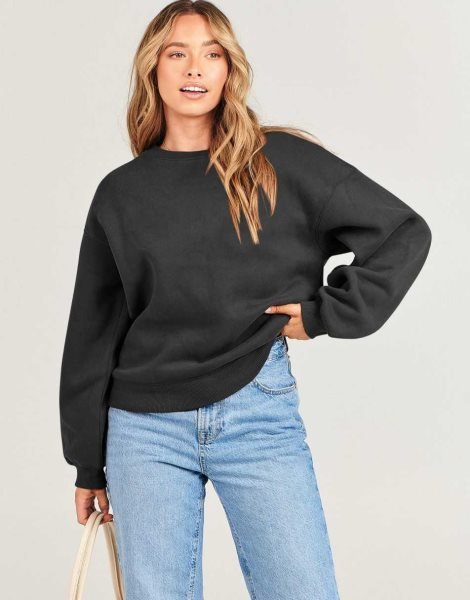 Women's Long Sleeve Sweatshirt Casual Crewneck Loose Fit Pullover Hoodie Fleece Fall Tops