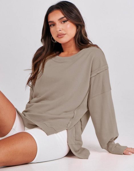 Women's Oversized Sweatshirt Crew Neck Long Sleeve Casual Slit Sloucthy Pullover Top Fall Clothes