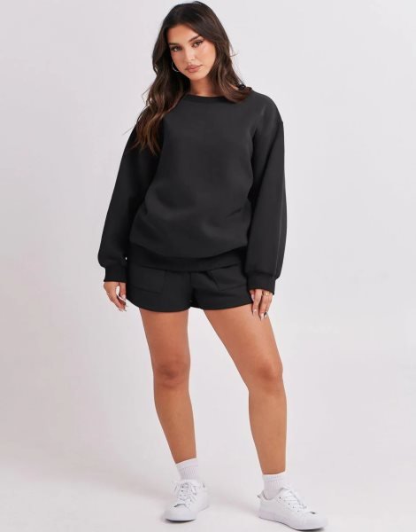 Women 2 Piece Outfits Sweatsuit Oversized Sweatshirt & Lounge Shorts 2023 Casual Cozy Pajamas Tracksuit Set