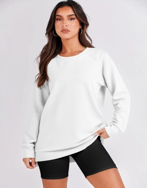 Women's Sweatshirts Long Sleeve Tunic Tops Crew Neck Soft Pullover With Side Zipper Shirt Clothes 2023