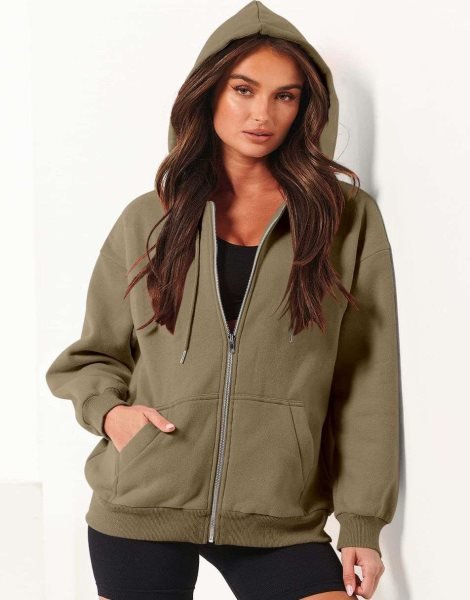 Women's Oversized Zip Up Hoodies Sweatshirts Y2K Clothes Teen Girl Fall Casual Drawstring Jackets with Pockets
