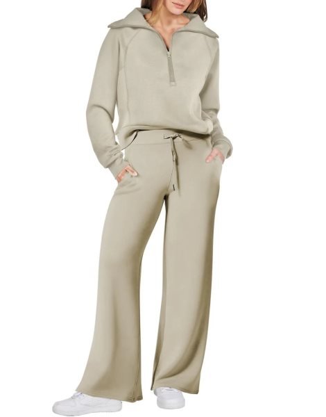Women 2 Piece Outfits Sweatsuit Set 2023 Fall Oversized Half Zip Sweatshirt Wide Leg Sweatpant Lounge Set Tracksuit