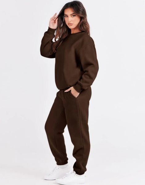 Women's Two Piece Outfits Long Sleeve Crewneck Sweatsuit with Jogger Pants Lounge Sets with Pockets