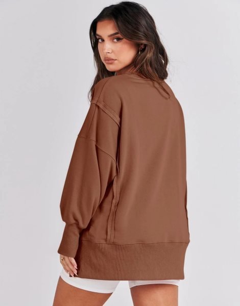Women's Oversized Sweatshirt Crew Neck Long Sleeve Casual Slit Sloucthy Pullover Top Fall Clothes