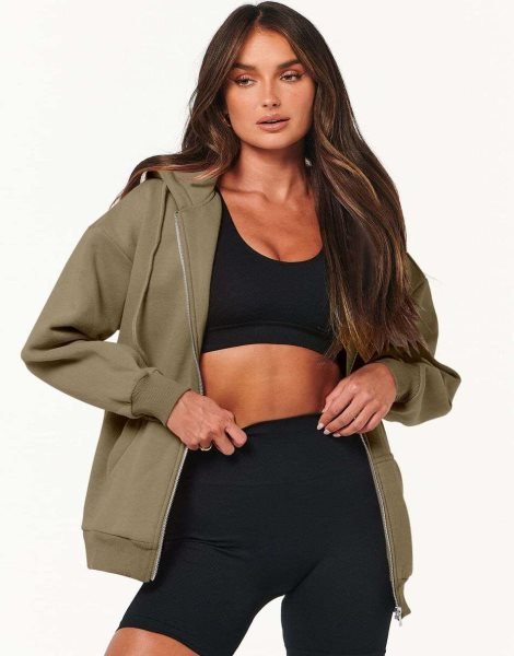 Women's Oversized Zip Up Hoodies Sweatshirts Y2K Clothes Teen Girl Fall Casual Drawstring Jackets with Pockets