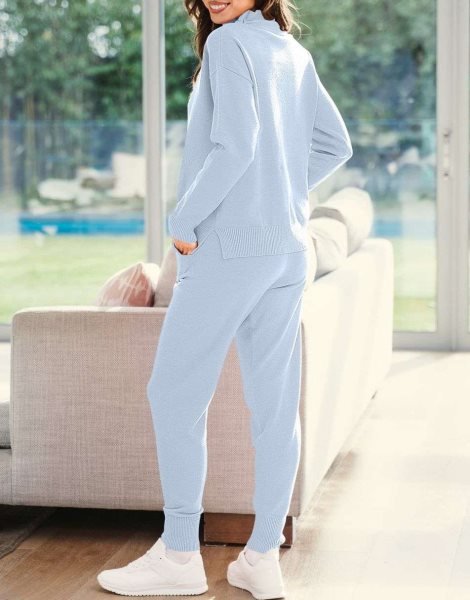 Women's Two Piece Outfits Long Sleeve Turtleneck Pullover Top & Drawstring Pants Sweatsuit Lounge Set