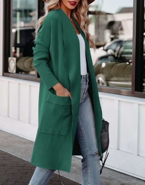 Women's Casual Long Sleeve Draped Open Front Knit Pockets Long Cardigan Jackets Sweater