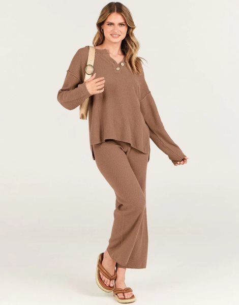 Women 2 Piece Outfits Oversized Knit Loungewear Loose Slouchy Sweater Set 2023 Fall Trendy Matching Lounge Sets