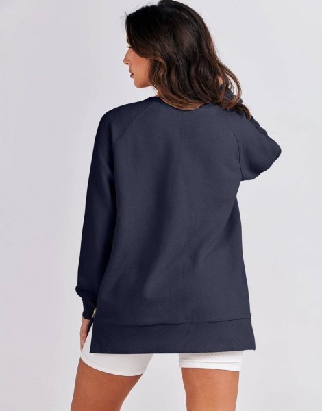 Women's Sweatshirts Long Sleeve Tunic Tops Crew Neck Soft Pullover With Side Zipper Shirt Clothes 2023
