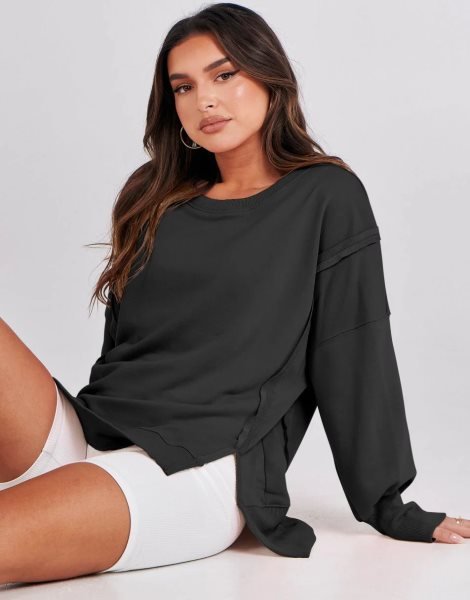 Women's Oversized Sweatshirt Crew Neck Long Sleeve Casual Slit Sloucthy Pullover Top Fall Clothes