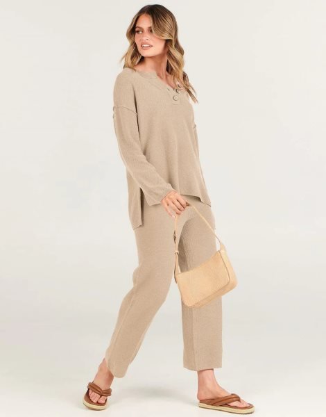 Women 2 Piece Outfits Oversized Knit Loungewear Loose Slouchy Sweater Set 2023 Fall Trendy Matching Lounge Sets