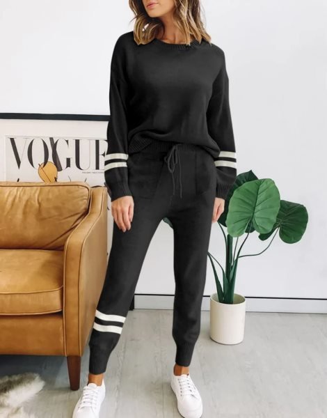 Women's Two Piece Outfits Sweater Sets Pullover and Drawstring Pants Lounge Sets