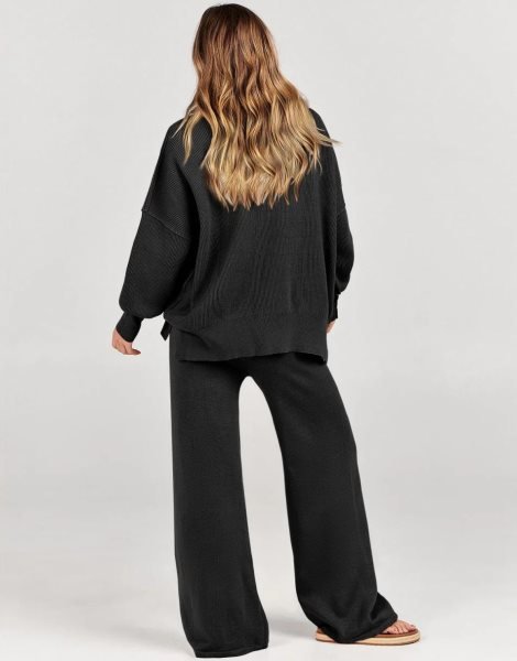 Women 2 Piece Outfits Sweatsuit Oversized Sweater Set & Wide Leg Pants Fall Chunky Lounge Set
