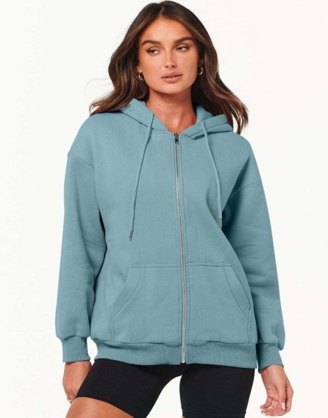 Women's Oversized Zip Up Hoodies Sweatshirts Y2K Clothes Teen Girl Fall Casual Drawstring Jackets with Pockets