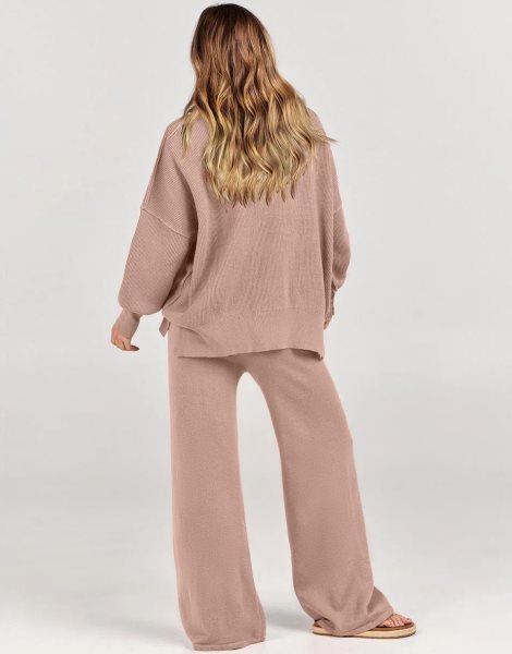 Women 2 Piece Outfits Sweatsuit Oversized Sweater Set & Wide Leg Pants Fall Chunky Lounge Set