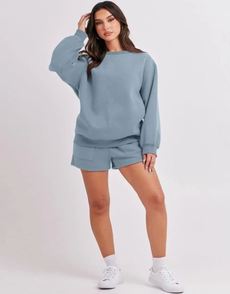 Women 2 Piece Outfits Sweatsuit Oversized Sweatshirt & Lounge Shorts 2023 Casual Cozy Pajamas Tracksuit Set