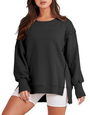 Women's Oversized Sweatshirt Crew Neck Long Sleeve Casual Slit Sloucthy Pullover Top Fall Clothes