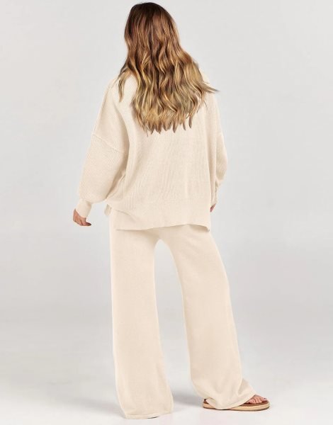 Women 2 Piece Outfits Sweatsuit Oversized Sweater Set & Wide Leg Pants Fall Chunky Lounge Set