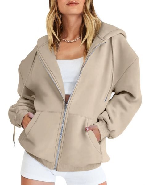 Women's Oversized Zip Up Hoodies Sweatshirts Y2K Clothes Teen Girl Fall Casual Drawstring Jackets with Pockets
