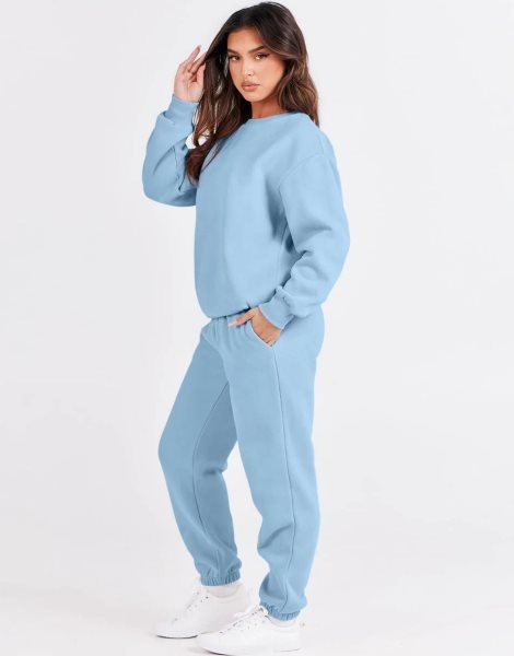 Women's Two Piece Outfits Long Sleeve Crewneck Sweatsuit with Jogger Pants Lounge Sets with Pockets