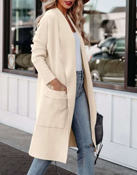 Women's Casual Long Sleeve Draped Open Front Knit Pockets Long Cardigan Jackets Sweater