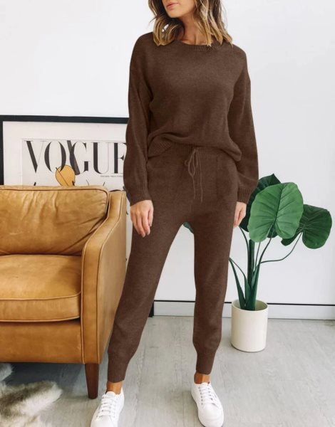 Women's Two Piece Outfits Sweater Sets Pullover and Drawstring Pants Lounge Sets
