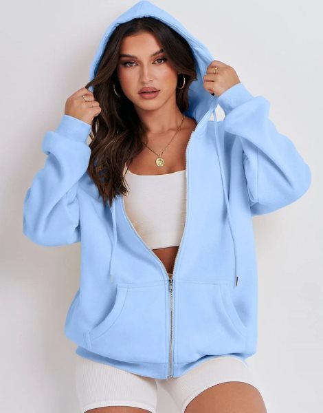 Women's Oversized Zip Up Hoodies Sweatshirts Y2K Clothes Teen Girl Fall Casual Drawstring Jackets with Pockets