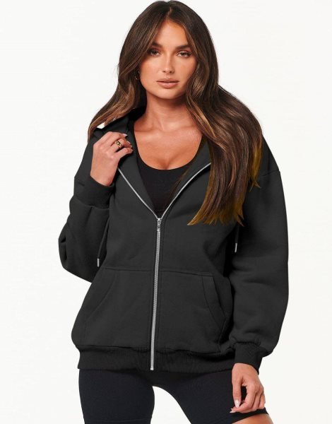 Women's Oversized Zip Up Hoodies Sweatshirts Y2K Clothes Teen Girl Fall Casual Drawstring Jackets with Pockets