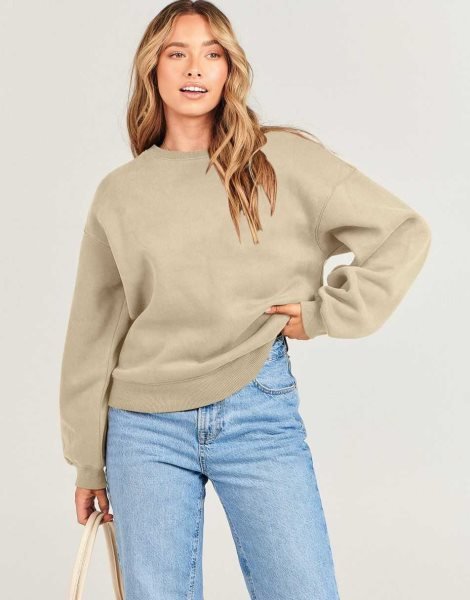 Women's Long Sleeve Sweatshirt Casual Crewneck Loose Fit Pullover Hoodie Fleece Fall Tops