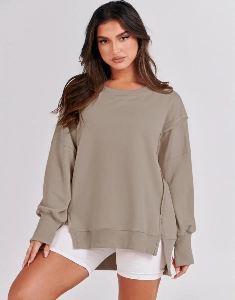 Women's Oversized Sweatshirt Crew Neck Long Sleeve Casual Slit Sloucthy Pullover Top Fall Clothes