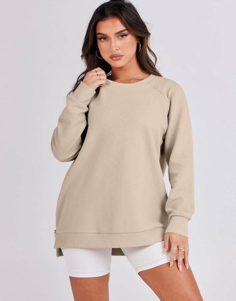 Women's Sweatshirts Long Sleeve Tunic Tops Crew Neck Soft Pullover With Side Zipper Shirt Clothes 2023