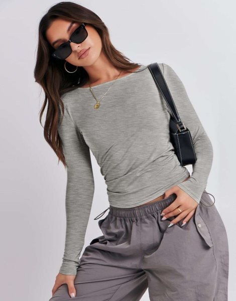 Women Long Sleeve Slim Fit Crop Top Going Out Tight T-Shirt Trendy Tees Streetwear