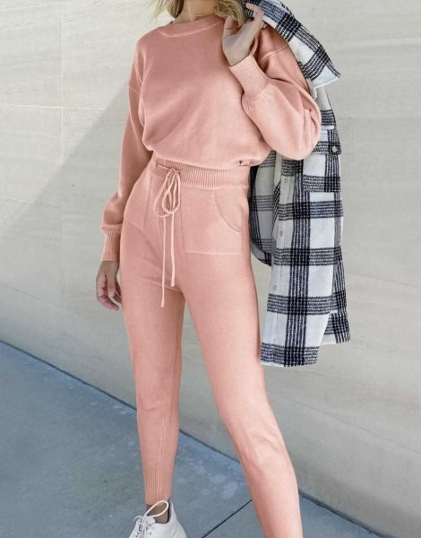 Women's Two Piece Outfits Sweater Sets Pullover and Drawstring Pants Lounge Sets