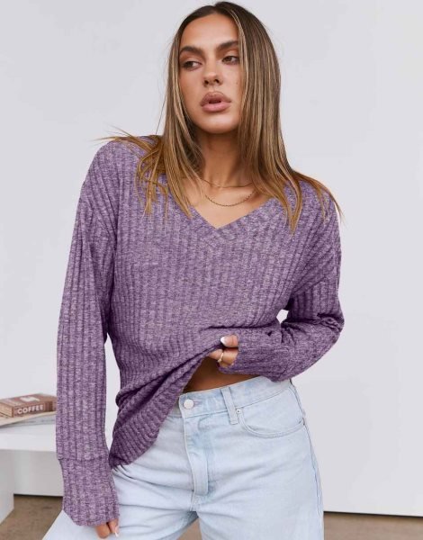 Long Sleeve Shirts for Women V Neck Casual Fall Tops Loose Fit Lightweight Sweaters Tunic Fashion 2024 Clothes