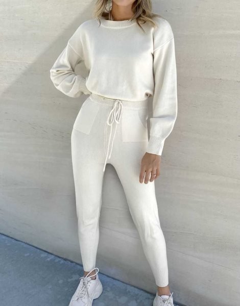 Women's Two Piece Outfits Sweater Sets Pullover and Drawstring Pants Lounge Sets
