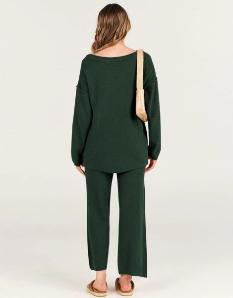 Women 2 Piece Outfits Oversized Knit Loungewear Loose Slouchy Sweater Set 2023 Fall Trendy Matching Lounge Sets