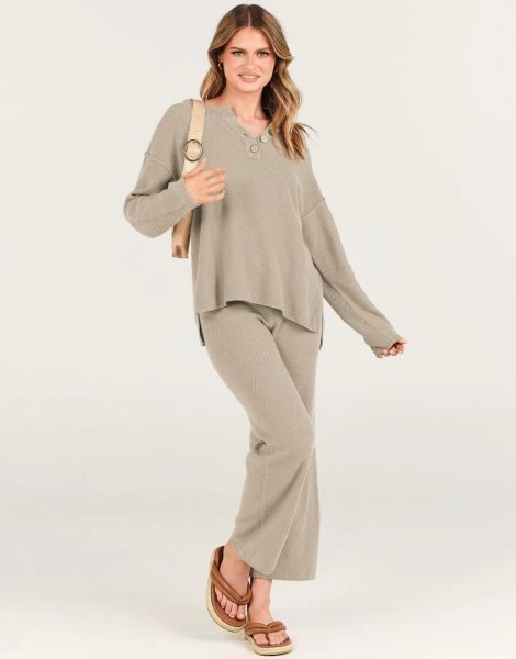 Women 2 Piece Outfits Oversized Knit Loungewear Loose Slouchy Sweater Set 2023 Fall Trendy Matching Lounge Sets