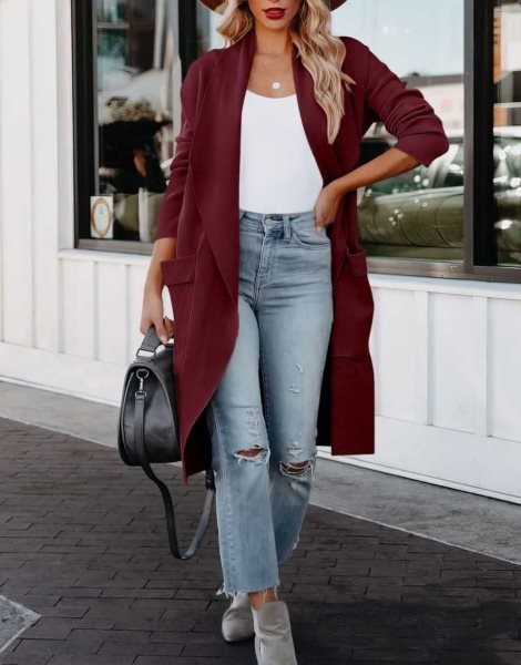 Women's Casual Long Sleeve Draped Open Front Knit Pockets Long Cardigan Jackets Sweater