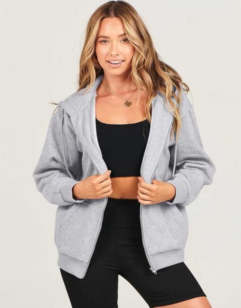 Women's Oversized Zip Up Hoodies Sweatshirts Y2K Clothes Teen Girl Fall Casual Drawstring Jackets with Pockets
