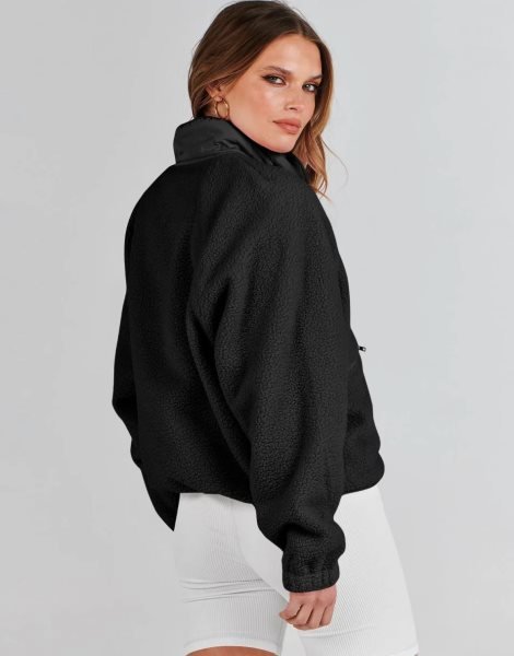Womens Fleece Jacket Button Down Shacket Casual Sherpa Cropped Coats Warm Outwear with Pockets