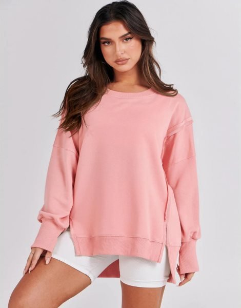 Women's Oversized Sweatshirt Crew Neck Long Sleeve Casual Slit Sloucthy Pullover Top Fall Clothes
