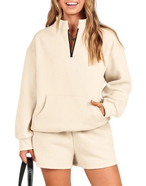 Sweatsuit Oversized Half Zip Collared Sweatshirt & Short Lounge Wear Tacksuit Set