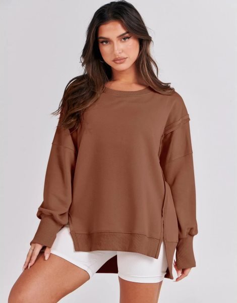 Women's Oversized Sweatshirt Crew Neck Long Sleeve Casual Slit Sloucthy Pullover Top Fall Clothes