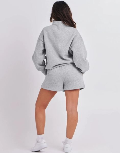 Sweatsuit Oversized Half Zip Collared Sweatshirt & Short Lounge Wear Tacksuit Set