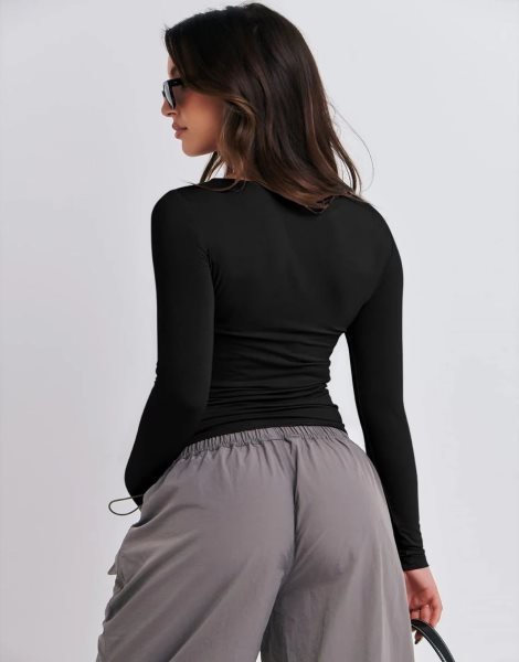 Women Long Sleeve Slim Fit Crop Top Going Out Tight T-Shirt Trendy Tees Streetwear