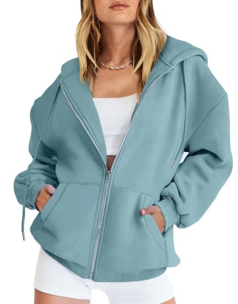 Women's Oversized Zip Up Hoodies Sweatshirts Y2K Clothes Teen Girl Fall Casual Drawstring Jackets with Pockets