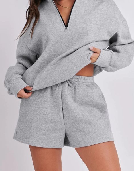 Sweatsuit Oversized Half Zip Collared Sweatshirt & Short Lounge Wear Tacksuit Set