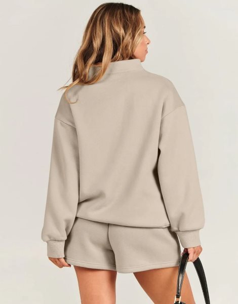 Sweatsuit Oversized Half Zip Collared Sweatshirt & Short Lounge Wear Tacksuit Set